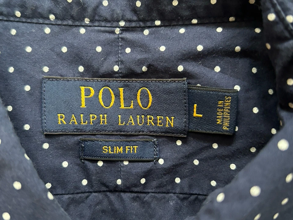 Camisa Polo Ralph Lauren Lunares Calce Ajustado Para Hombre Grande Azul Marino Punteada PRL Foto 2 de 4