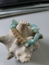 amazonite Nugget chip stone bracelet with gold crystal pave bar HANDMADE new