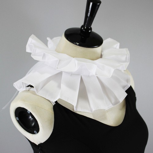 Womens Retro Renaissance Cotton Ruffle Fake Collar Victorian White Neck Ruff - Picture 3 of 9