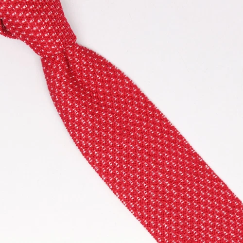 Gladson Mens Cotton Necktie Red White Pindot Textured Knit Square End Tie Italy