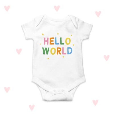 Hello World Baby Body mitwachsend bunt Neugeborene Geschenke