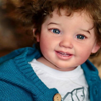 28'' Reborn Baby Doll Cute Finished Toddler Boy Short Curly Hair Cloth Body Gift