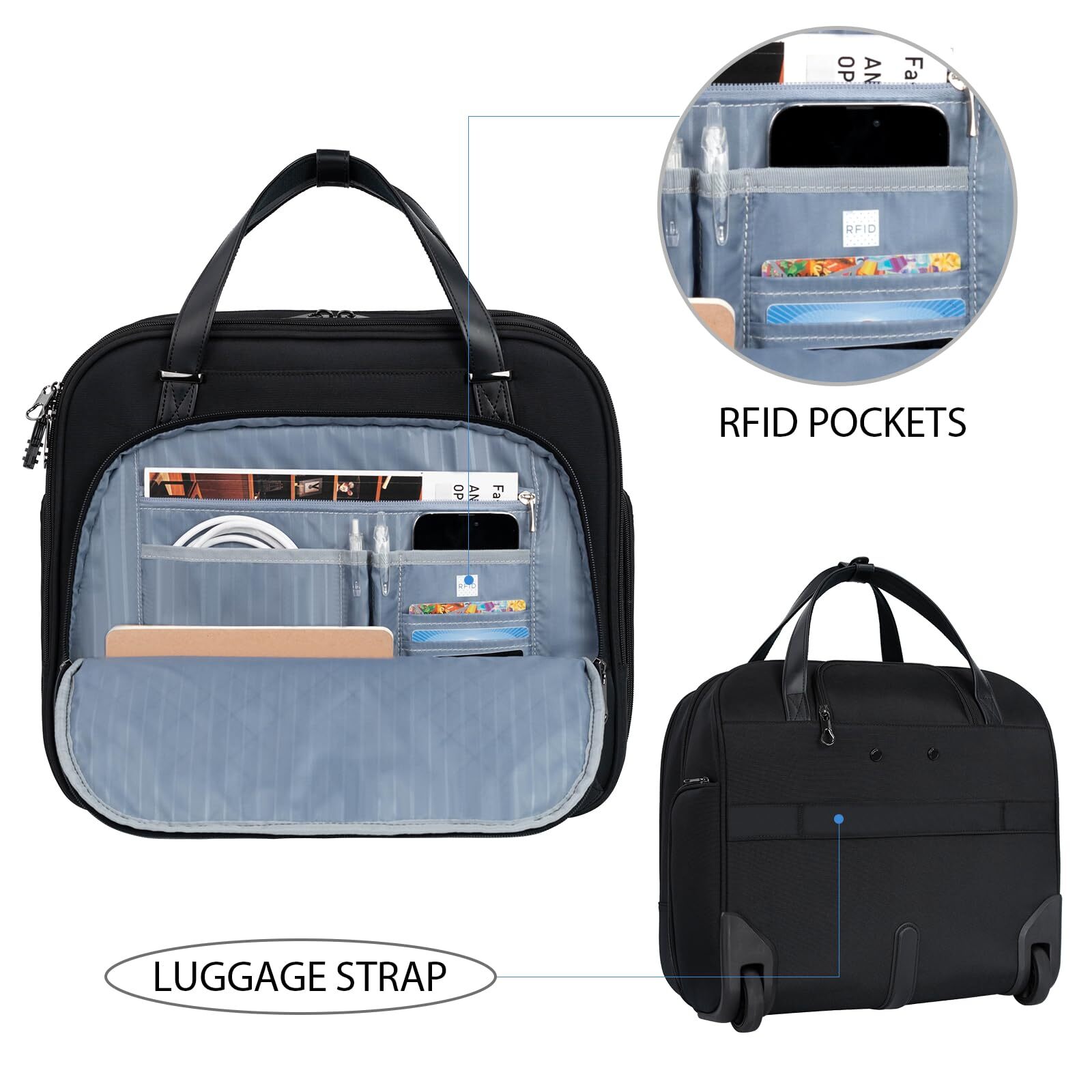 KROSER Rolling Laptop Bag Premium Rolling Laptop Briefcase Fits Up to