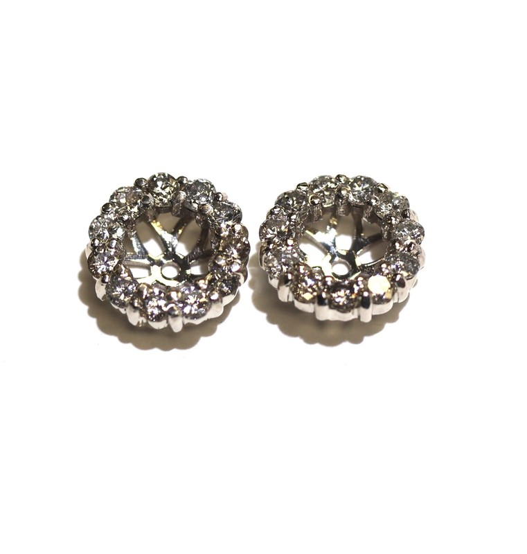 New 14k white gold .88ct SI1 G round diamond Halo stud earring jackets Enhancers