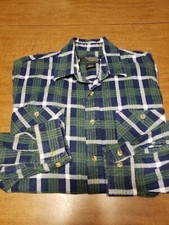 MENS FLANNEL BUTTON DOWN GREEN BLUE PLAID SHIRT COTTON SIZE L HUNTING FISHING
