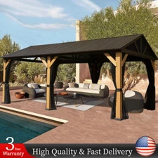 Outdoor 12x20 Hardtop Gazebo Gable Roof Canopy Cedar Wood Frame Outdoor Pavilion