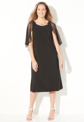 CATHERINES BEADED SHAWL DRESS, SIZE 0X, (ID#0308742-1894)