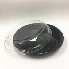 7" Black Plastic Togo Round Food Container Cake Box Salad Bowls Side Dish Tray 