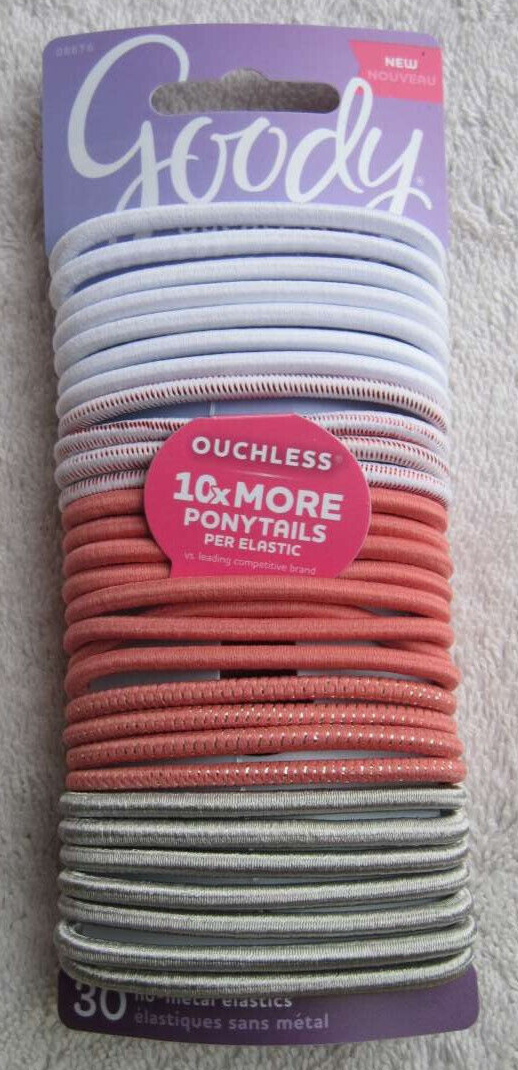 Shiny Pink White 30-Pack Ouchless No-Metal Rubber Hair Elastics Bands