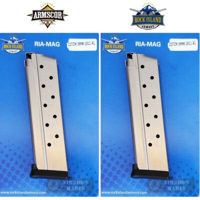 TWO Rock Island Armscor 1911 22 TCM 9mm .38 Super 10-Round A1 MAGAZINES 38.747