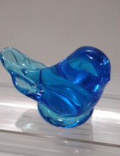 Vintage Art Glass 2.5" Blue Bird of Happiness Figurine Leo Ward 1992