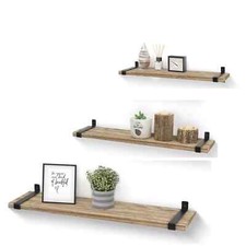 Floating Shelf Set of 3 Wall Mounted Paulownia Wood Display Rack Unit