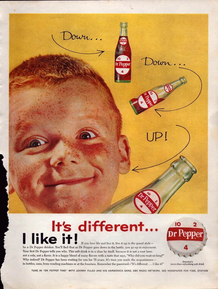 VTG 1961 Print Ad Dr Pepper Little Redhead Boy Freckles Soda Pop