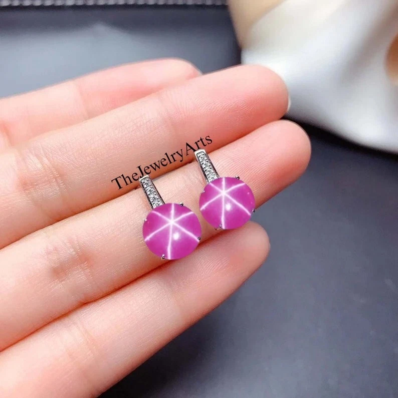 Juego de 4 piezas de estrella de rubí rosa natural para mujer joyería estrella rosa en plata 925 Foto 2 de 4