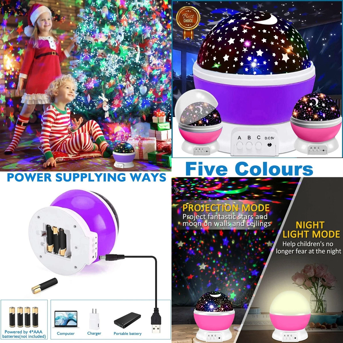 ROTATING LED NIGHT LIGHT PROJECTOR KIDS BABY MOOD LAMP XMAS GIFT STAR MOON SKY