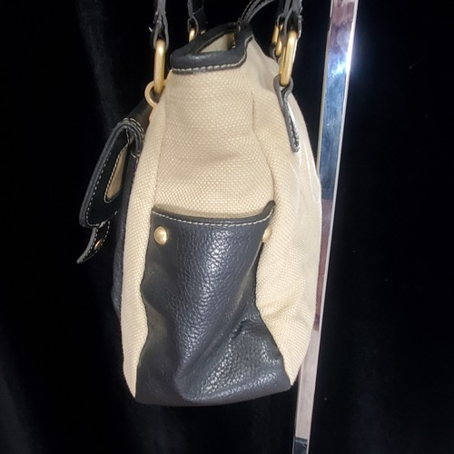 HTF. Nine West Black Leather with Yellow Woven Linen/Cotton Purse Hand Bag - Picture 6 of 15