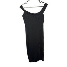 Black Off Shoulder High Slit Knee Length Cocktail Dress Women's Size Small