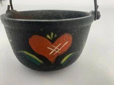 Mini 3 "x1 3/4" Cast Iron Cauldron Kettle Pot with Handle w/ hand painted Heart