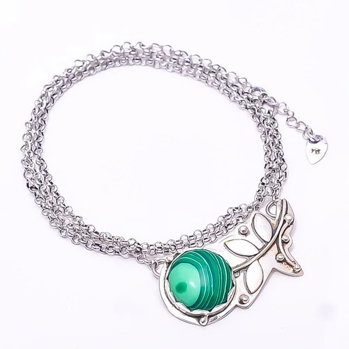 Malachite Flower 925 Sterling Silver Chain Pandent 17.99" C4402122, Christmas