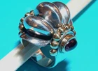 Lagos Caviar Sterling Silver 18k Gold Dome Amethyst Shrimp Ring Vintage 17.82 gr