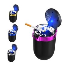 Car Ashtray with Lid, Detachable Stainless Steel Smokeless Ash Tray with Purple