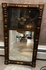 Miroir ancien style fédéral Hitchcock deux panneaux peint au revers