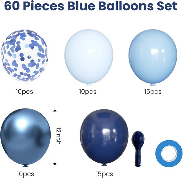 Luftballons Blau 60 StüCk 12 Zoll Latex Metallic Konfetti FüR Geburtstag-image
