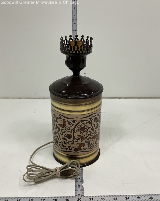 Unbranded Brown Gold Beige Floral Pattern Metal Table Lamp Vintage Style