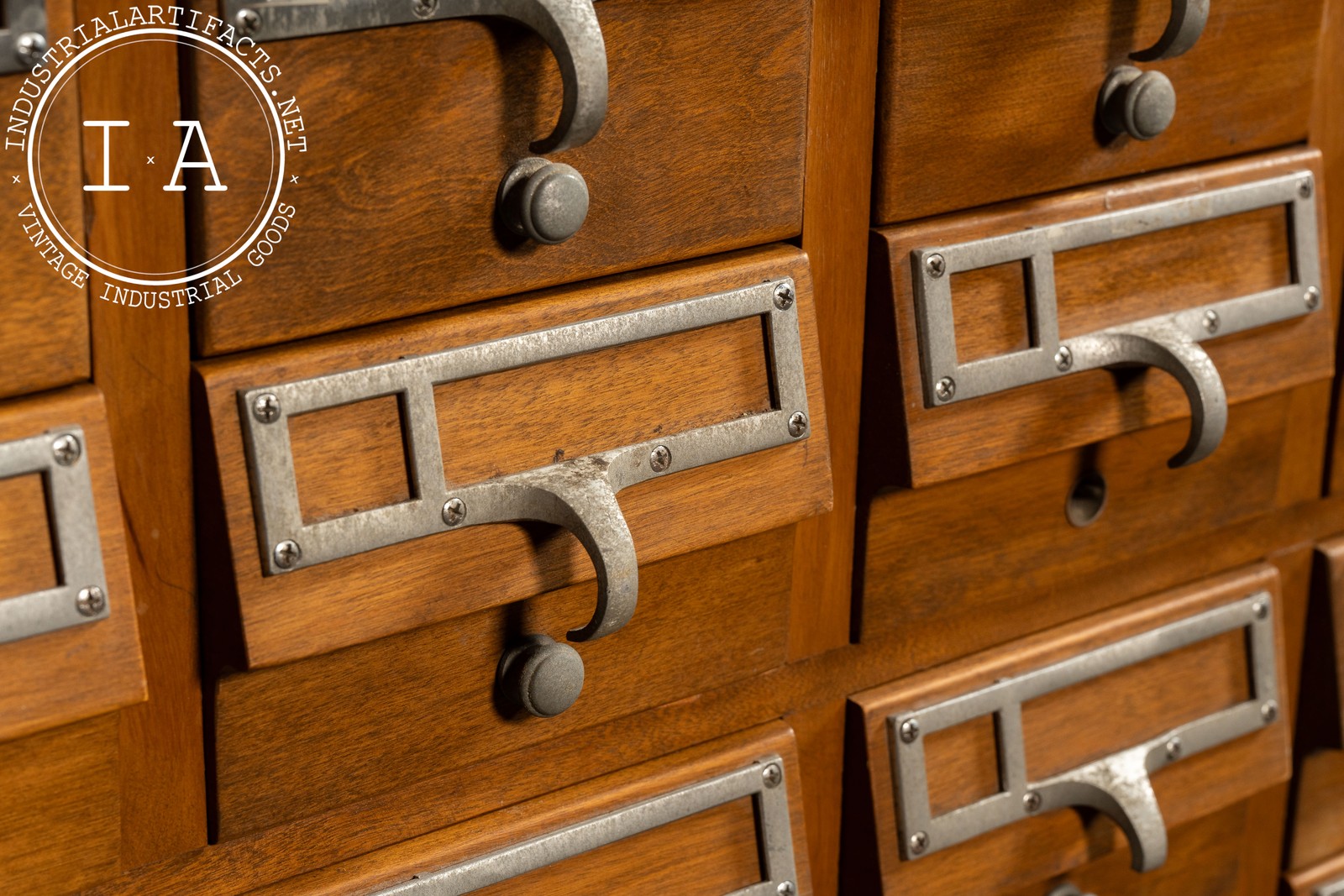 Massive Vintage 72-Drawer Oak Library Card Catalog on Steel Base