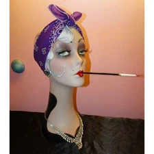 Vintage Wamcraft Purple Paisley Bandana pinup hair accessory rockabilly retro