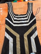 Arden B Geometric Black White and Gold Dress Medium NWT