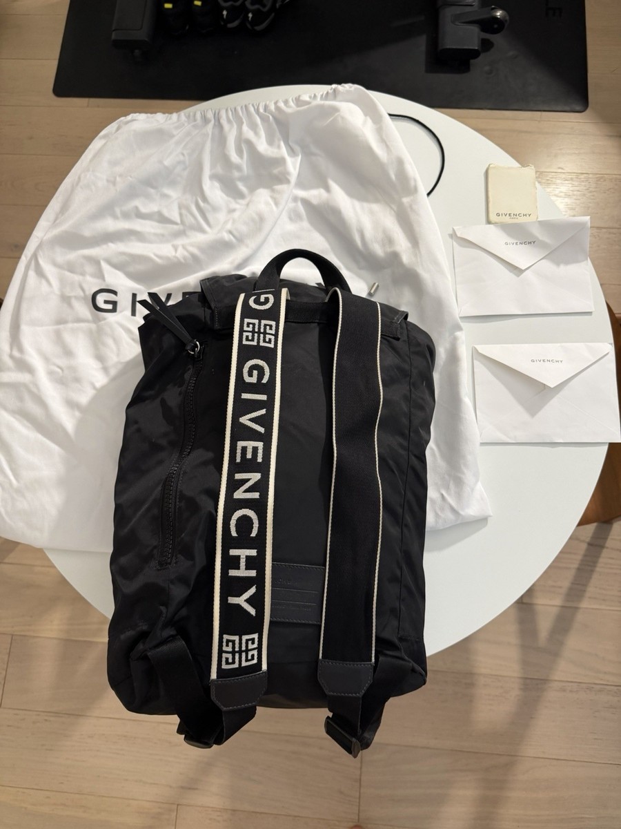 Givenchy Essential U Backpack Black Nylon Logo Strap Authentic w