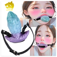 Safety Silicone Mouth Gag Oral Stuffer Bondage Restraint Harness Leather Belt