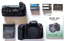 Canon EOS 20D 8.2 MP DSLR Camera, BG-E2 Grip, Canon Charger, Batteries, Manual