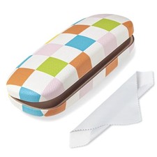 Glasses Case Hard Shell, Leather Protective Case for Sunglasses Colored Plaid 1