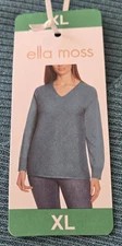 Ella Moss Women's Pullover Sweater V Neck Casual Ribbed Relaxed Blue NEW