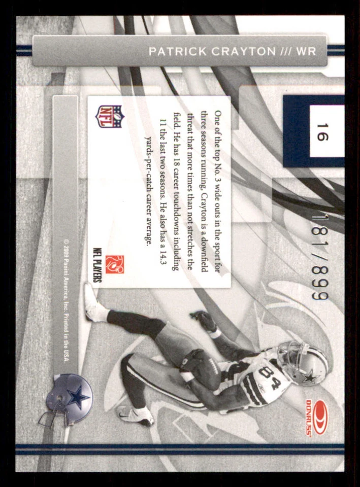 2009 Donruss Elite Zoning Commission Gold #16 Patrick Crayton /899 - Image 2 of 2