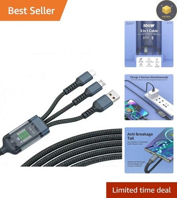 Lightweight 100W Multi-Functional Charging Cable - 3-in-1 Design for All Devices