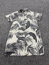 Tahari Dress Women Large White Linen Floral Palm Tree Leaf AOP Tropic Shirt Dres