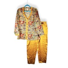 Vintage Victoria's Secret Floral Satin Gold Label Pajama Set Medium Pants Top