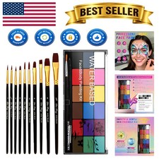 Professional 18-Color Face Paint Set with 10 Easy-Use Brushes for Halloween