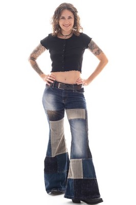 Comycom Damen Jeans-Cord Patchwork Schlaghose STAR DOUBLE