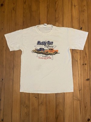 Muddy Run Raceway T Shirt Mens M Gildan Mud Racing Truck USA Flag Double Sided