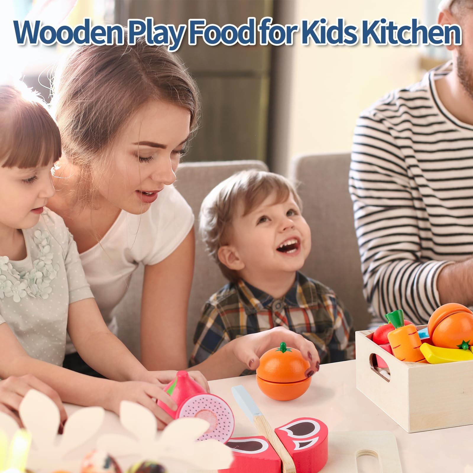 32 Pcs Wooden Play Food Sets for Kids Kitchen Accessories, Montessori Educati...