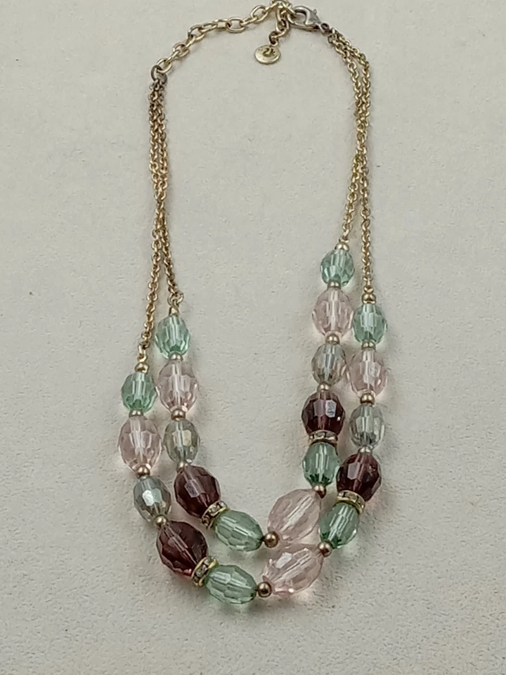 Designer Swarvoski Faceted Colored Crystal Bead & Gold Tone Necklace: 18" - Image 3 of 4