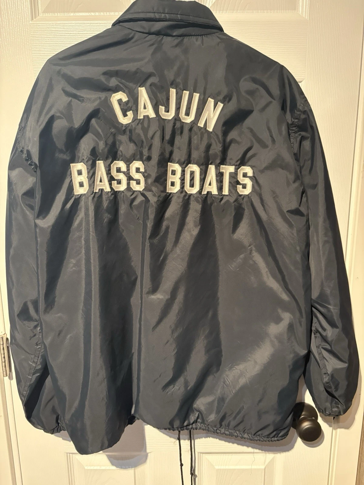 Vintage CAJUN BASS BOATS Fishing Jacket Button Lined Windbreaker 44-46 L Coat