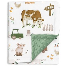 Baby Blanket Boys Girls Plush Minky Farm Cow Multicolor 30x40 Inch
