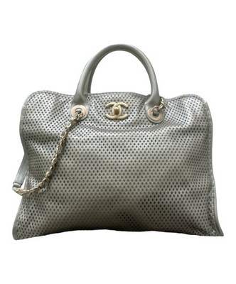 CHANEL French Riviera Coco Punching Mesh 2WAY Silver Leather Bag