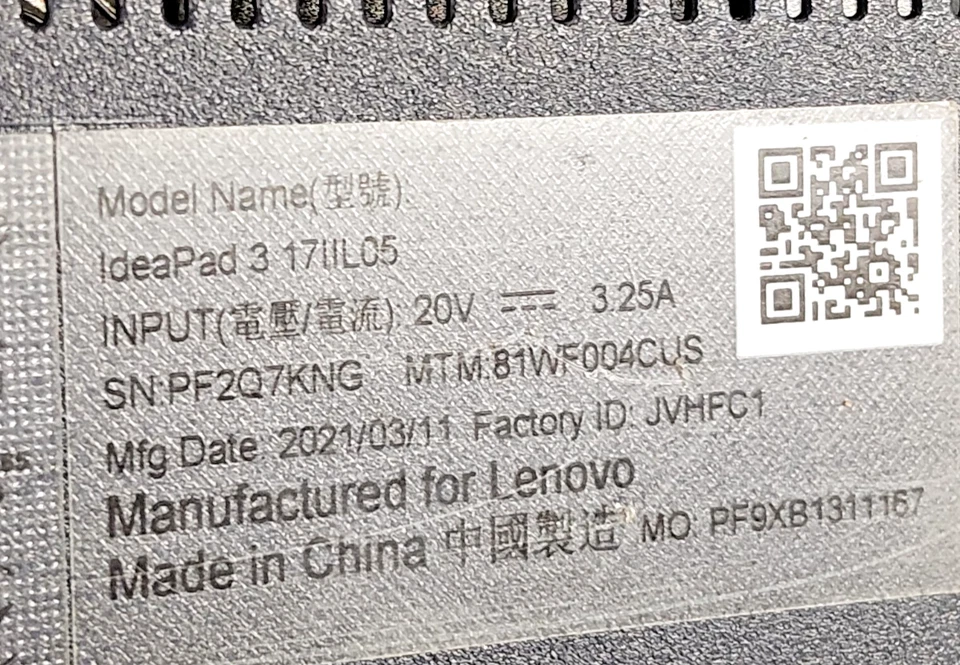 Lenovo IdeaPad 3 17IML05 Core i5-10210U 1,60 GHz SIN RAM - Sin disco duro - Sin sistema operativo #501 Foto 4 de 4