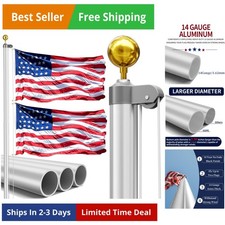 25FT Heavy Duty Flag Pole,14-Gauge Aluminum,Resist Strong Wind Reinforcement ...